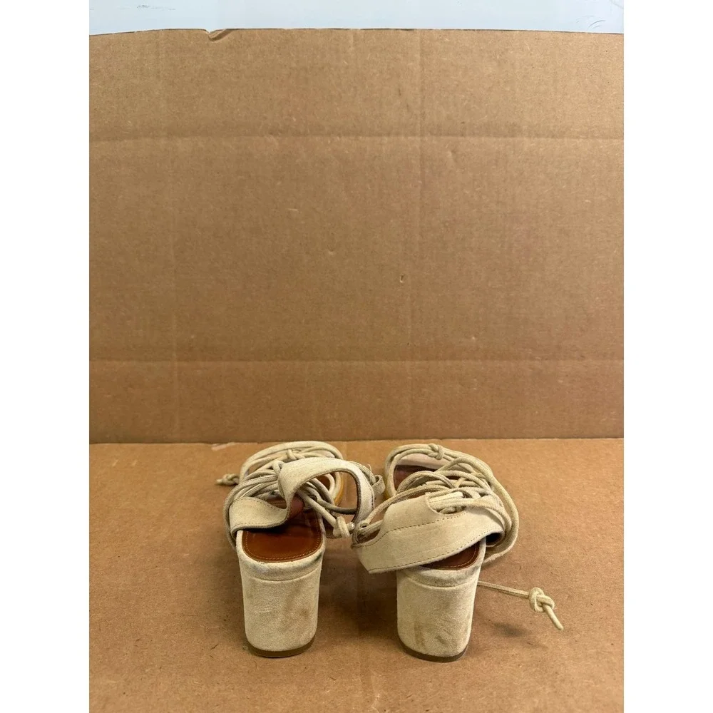 Alohas Sophie Suede Leather Block Heel Strappy Sandals Beige Womens Size 36 EU